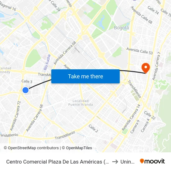 Centro Comercial Plaza De Las Américas (Cl 3 Sur - Kr 71) to Uninpahu map