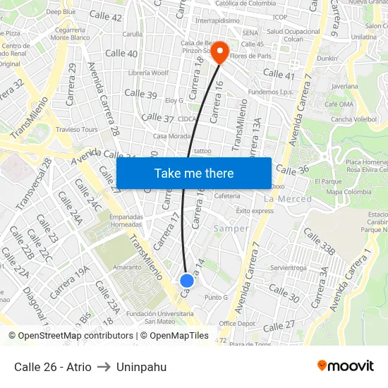 Calle 26 - Atrio to Uninpahu map