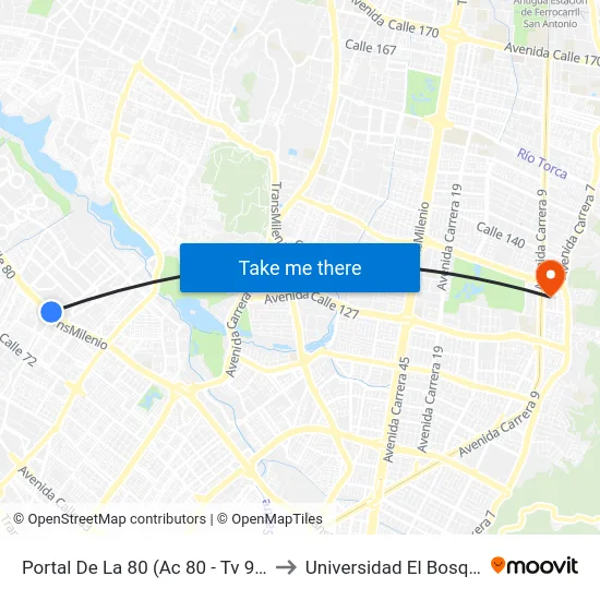 Portal De La 80 (Ac 80 - Tv 94l) to Universidad El Bosque map