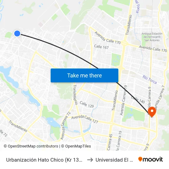 Urbanización Hato Chico (Kr 136a - Dg 151) to Universidad El Bosque map