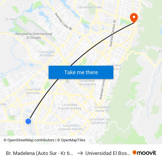 Br. Madelena (Auto Sur - Kr 64 Bis) to Universidad El Bosque map