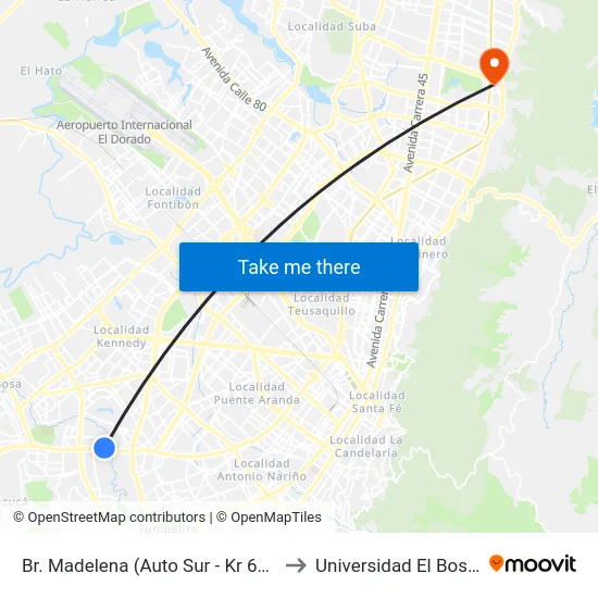 Br. Madelena (Auto Sur - Kr 64 Bis) to Universidad El Bosque map