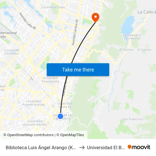 Biblioteca Luis Ángel Arango  (Kr 5 - Cl 11) to Universidad El Bosque map