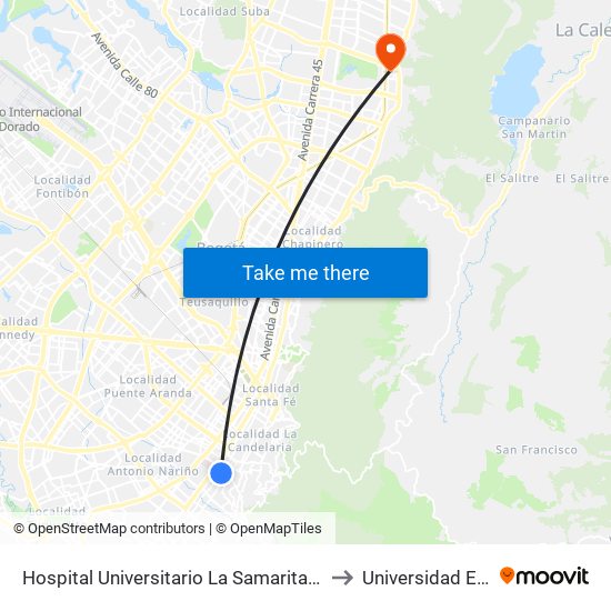 Hospital Universitario La Samaritana (Kr 8 - Cl 0 Sur) to Universidad El Bosque map