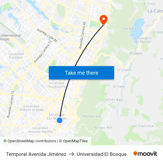 Temporal Avenida Jiménez to Universidad El Bosque map
