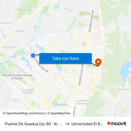 Puente De Guadua (Ac 80 - Kr 119) (A) to Universidad El Bosque map