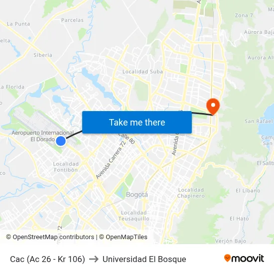 Cac (Ac 26 - Kr 106) to Universidad El Bosque map