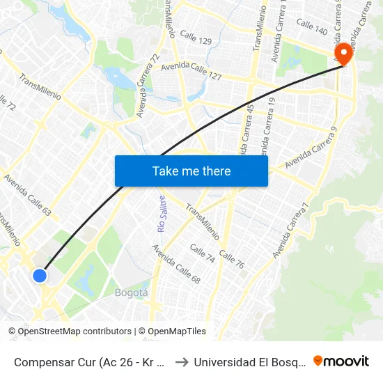Compensar Cur (Ac 26 - Kr 69) to Universidad El Bosque map