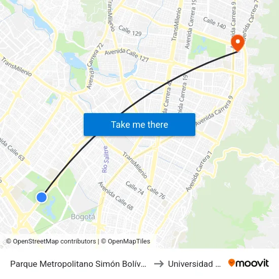 Parque Metropolitano Simón Bolívar (Ak 68 - Cl 49a) (B) to Universidad El Bosque map