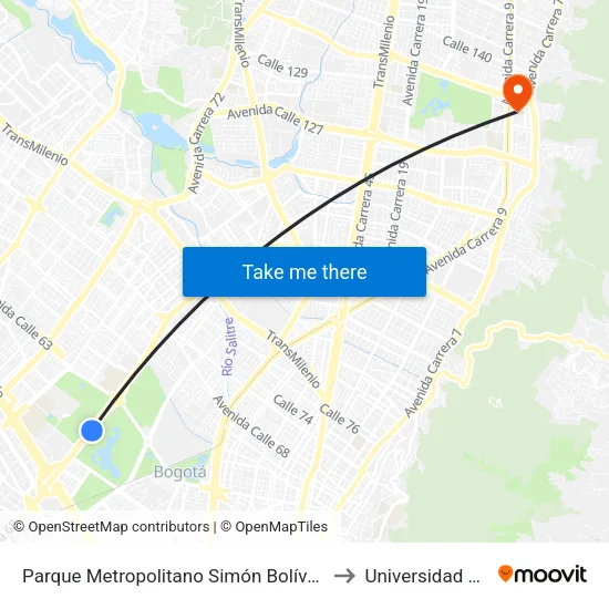Parque Metropolitano Simón Bolívar (Ak 68 - Cl 53) (D) to Universidad El Bosque map