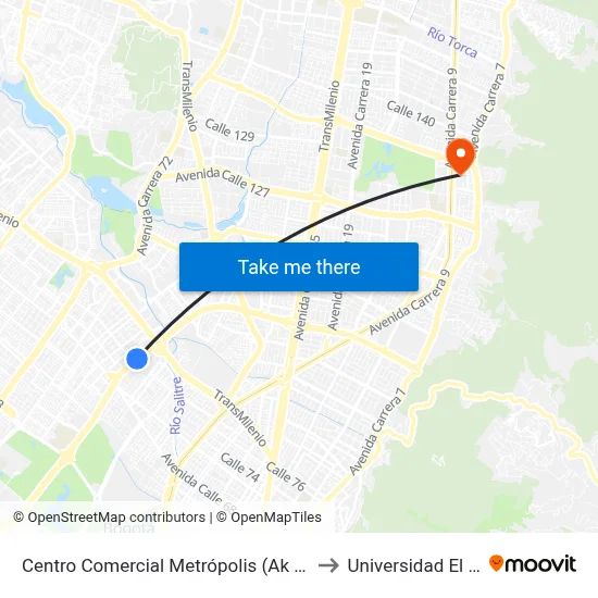 Centro Comercial Metrópolis (Ak 68 - Cl 76a) (C) to Universidad El Bosque map