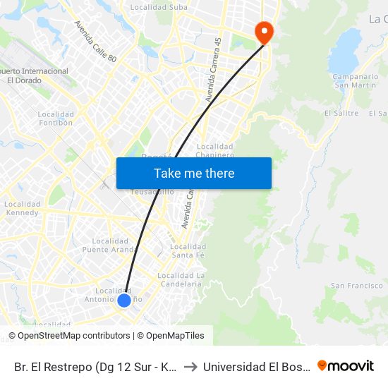 Br. El Restrepo (Dg 12 Sur - Kr 18) to Universidad El Bosque map