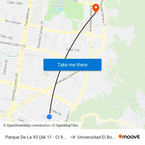 Parque De La 93 (Ak 11 - Cl 93a) (B) to Universidad El Bosque map