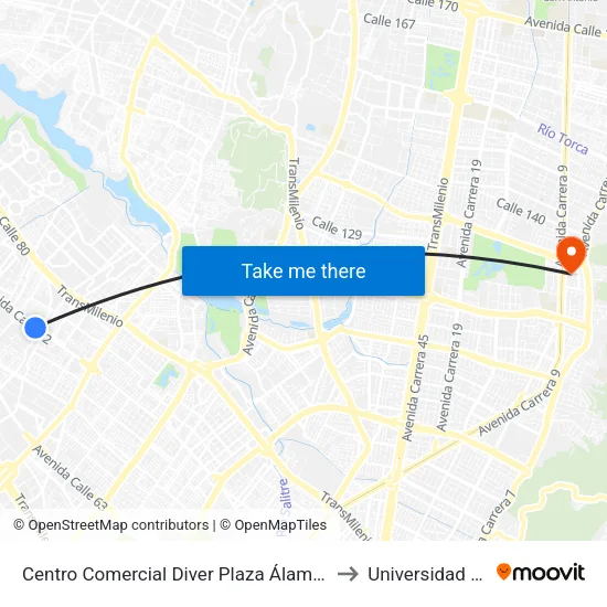 Centro Comercial Diver Plaza Álamos (Ac 72 - Kr 96a) (B) to Universidad El Bosque map