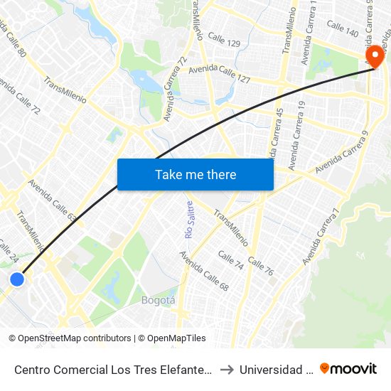 Centro Comercial Los Tres Elefantes (Av. Boyacá - Cl 23) (C) to Universidad El Bosque map