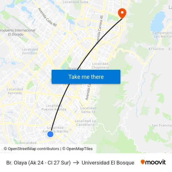 Br. Olaya (Ak 24 - Cl 27 Sur) to Universidad El Bosque map