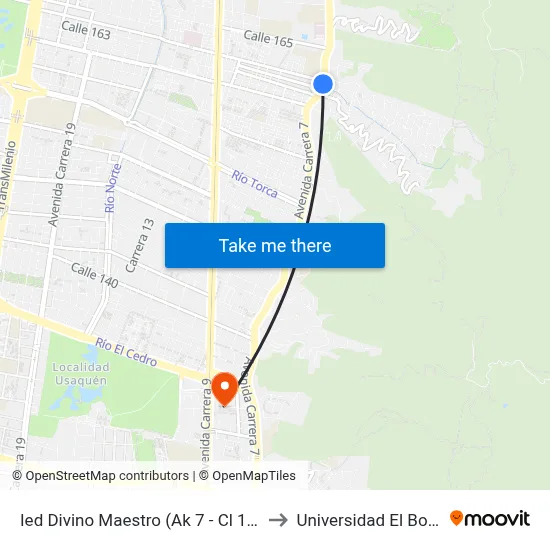 Ied Divino Maestro (Ak 7 - Cl 163) (A) to Universidad El Bosque map