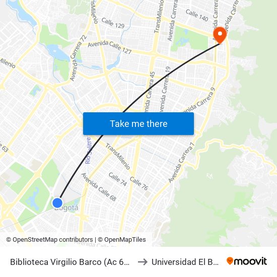 Biblioteca Virgilio Barco (Ac 63 - Kr 47) to Universidad El Bosque map