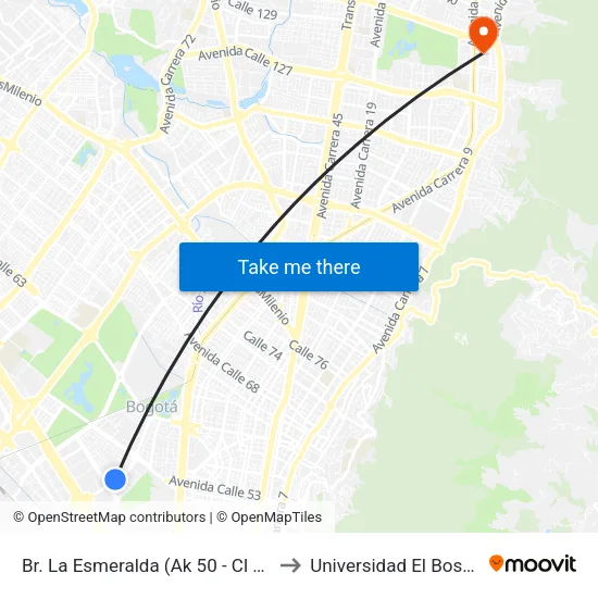 Br. La Esmeralda (Ak 50 - Cl 44b) to Universidad El Bosque map