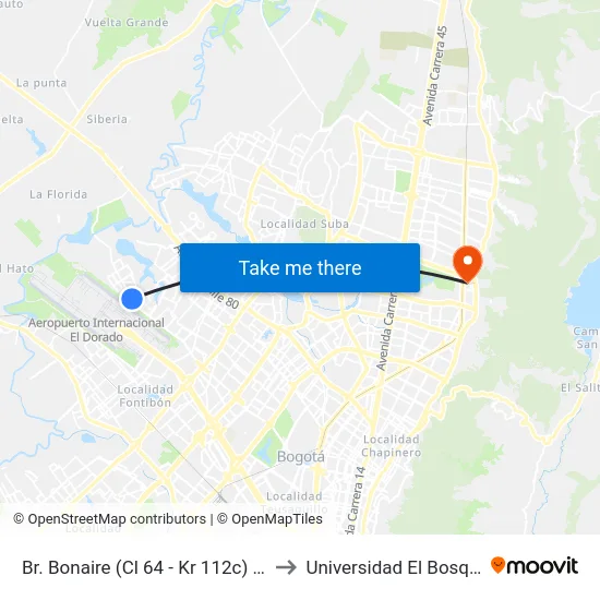 Br. Bonaire (Cl 64 - Kr 112c) (A) to Universidad El Bosque map