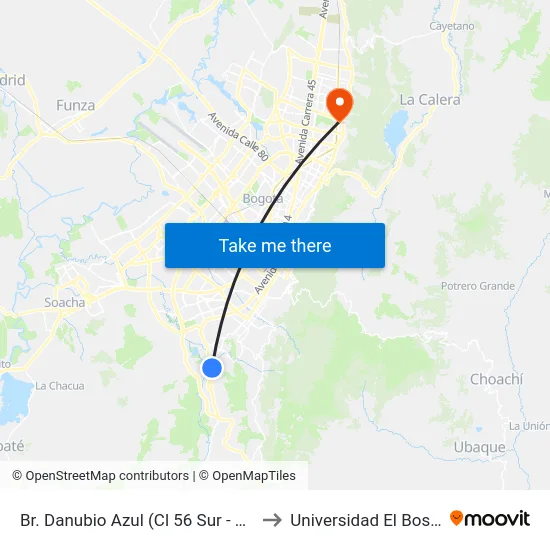 Br. Danubio Azul (Cl 56 Sur - Kr 4p) to Universidad El Bosque map