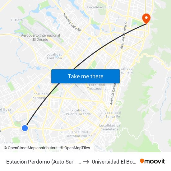 Estación Perdomo (Auto Sur - Kr 72) to Universidad El Bosque map