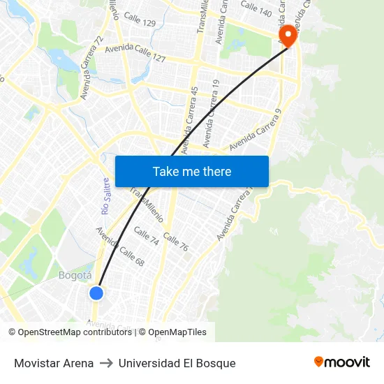 Movistar Arena to Universidad El Bosque map