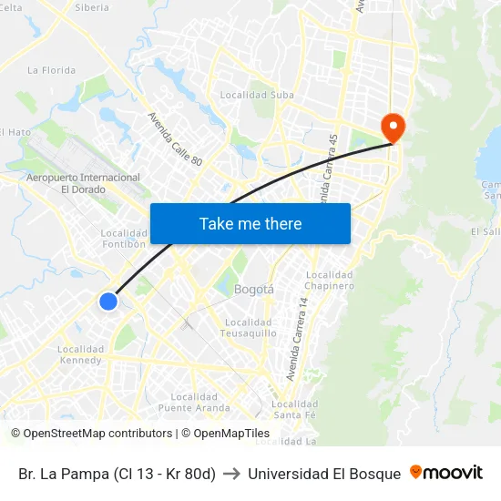 Br. La Pampa (Cl 13 - Kr 80d) to Universidad El Bosque map