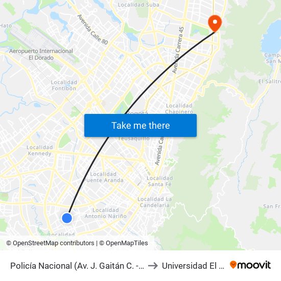 Policía Nacional (Av. J. Gaitán C. - Cl 47 Sur) (A) to Universidad El Bosque map