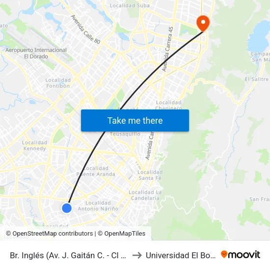 Br. Inglés (Av. J. Gaitán C. - Cl 41 Sur) to Universidad El Bosque map