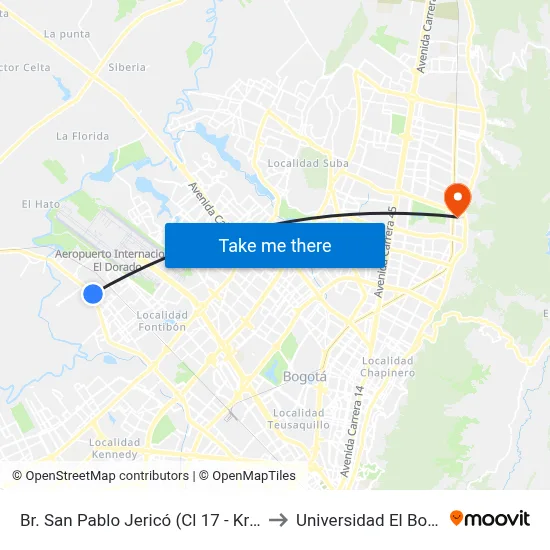 Br. San Pablo Jericó (Cl 17 - Kr 116a) to Universidad El Bosque map