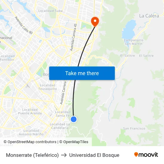 Monserrate (Teleférico) to Universidad El Bosque map