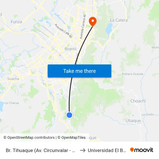 Br. Tihuaque (Av. Circunvalar - Cl 87 Sur) to Universidad El Bosque map
