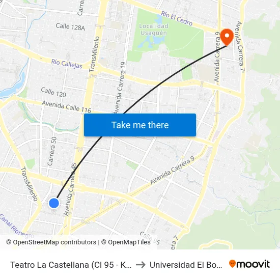 Teatro La Castellana (Cl 95 - Kr 47a) to Universidad El Bosque map