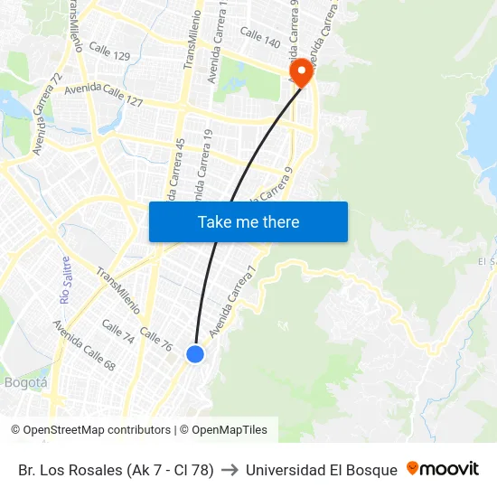 Br. Los Rosales (Ak 7 - Cl 78) to Universidad El Bosque map
