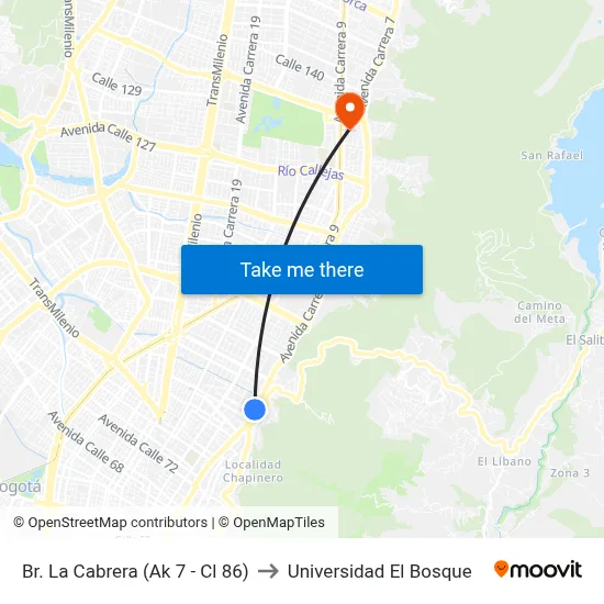 Br. La Cabrera (Ak 7 - Cl 86) to Universidad El Bosque map