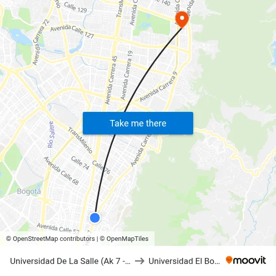 Universidad De La Salle (Ak 7 - Cl 60) to Universidad El Bosque map