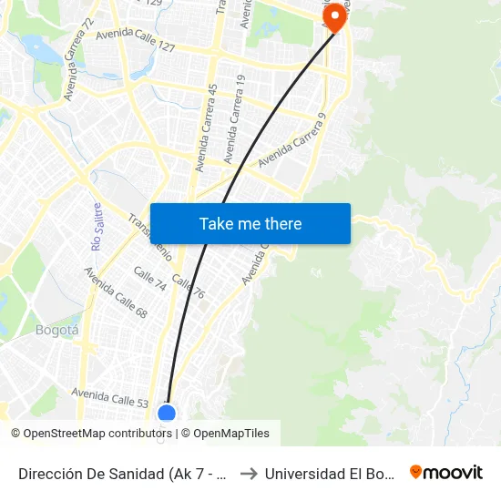 Dirección De Sanidad (Ak 7 - Cl 52) to Universidad El Bosque map
