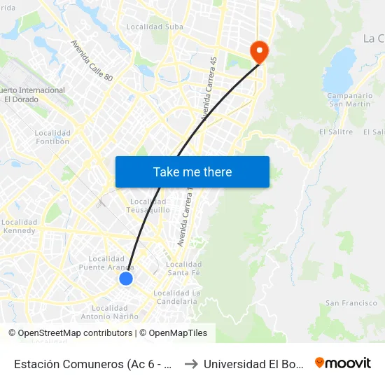 Estación Comuneros (Ac 6 - Ak 30) to Universidad El Bosque map
