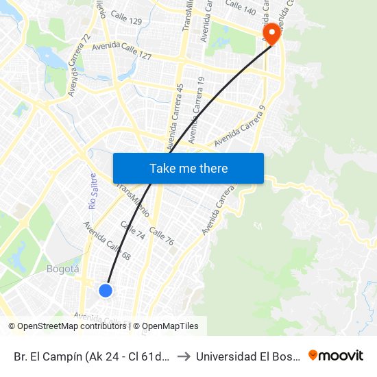 Br. El Campín (Ak 24 - Cl 61d Bis) to Universidad El Bosque map