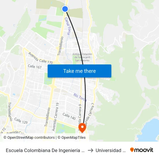 Escuela Colombiana De Ingeniería (Auto Norte - Cl 205) to Universidad El Bosque map