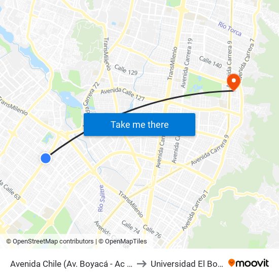 Avenida Chile (Av. Boyacá - Ac 72) (B) to Universidad El Bosque map