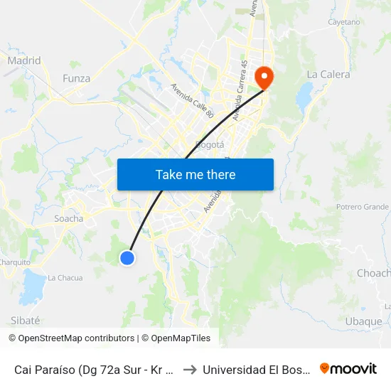 Cai Paraíso (Dg 72a Sur - Kr 72n) to Universidad El Bosque map