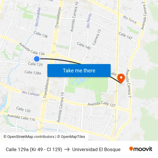 Calle 129a (Kr 49 - Cl 129) to Universidad El Bosque map
