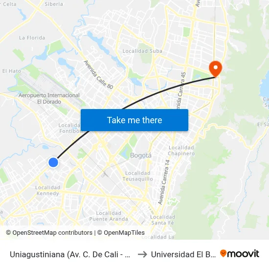 Uniagustiniana (Av. C. De Cali - Ac 11a) (B) to Universidad El Bosque map