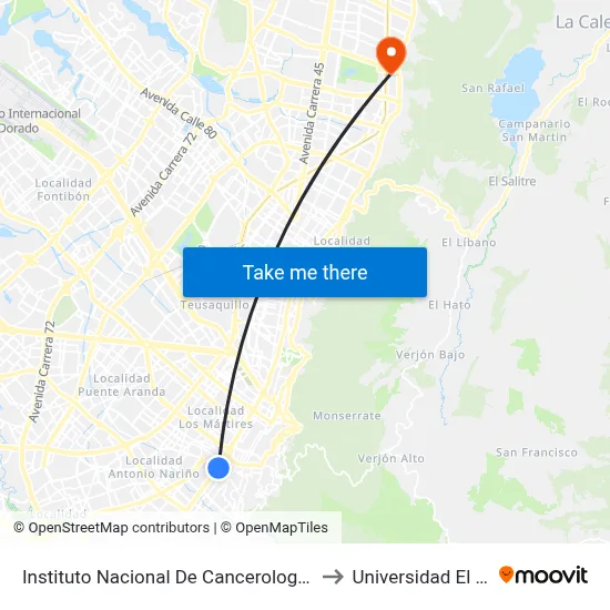 Instituto Nacional De Cancerología (Ac 1 - Kr 9) to Universidad El Bosque map