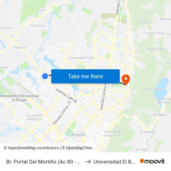 Br. Portal Del Mortiño (Ac 80 - Kr 112a) to Universidad El Bosque map