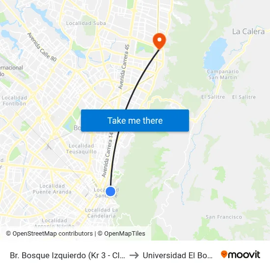 Br. Bosque Izquierdo (Kr 3 - Cl 25c) to Universidad El Bosque map