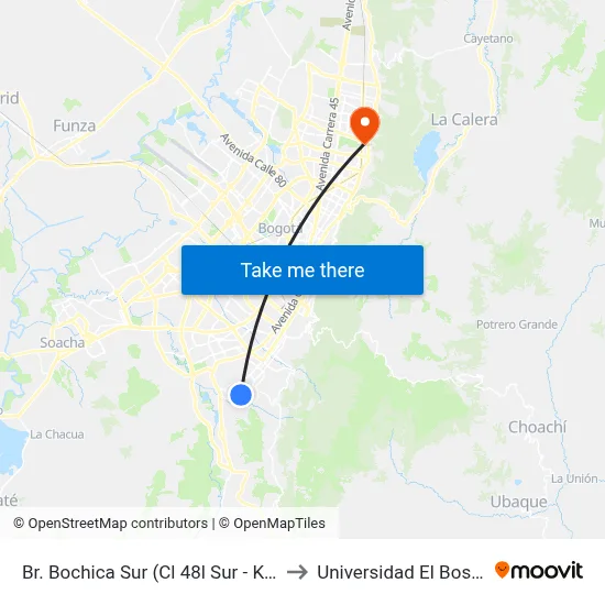 Br. Bochica Sur (Cl 48l Sur - Kr 5a) to Universidad El Bosque map