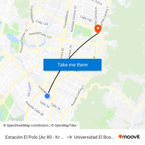 Estación El Polo (Ac 80 - Kr 27) to Universidad El Bosque map